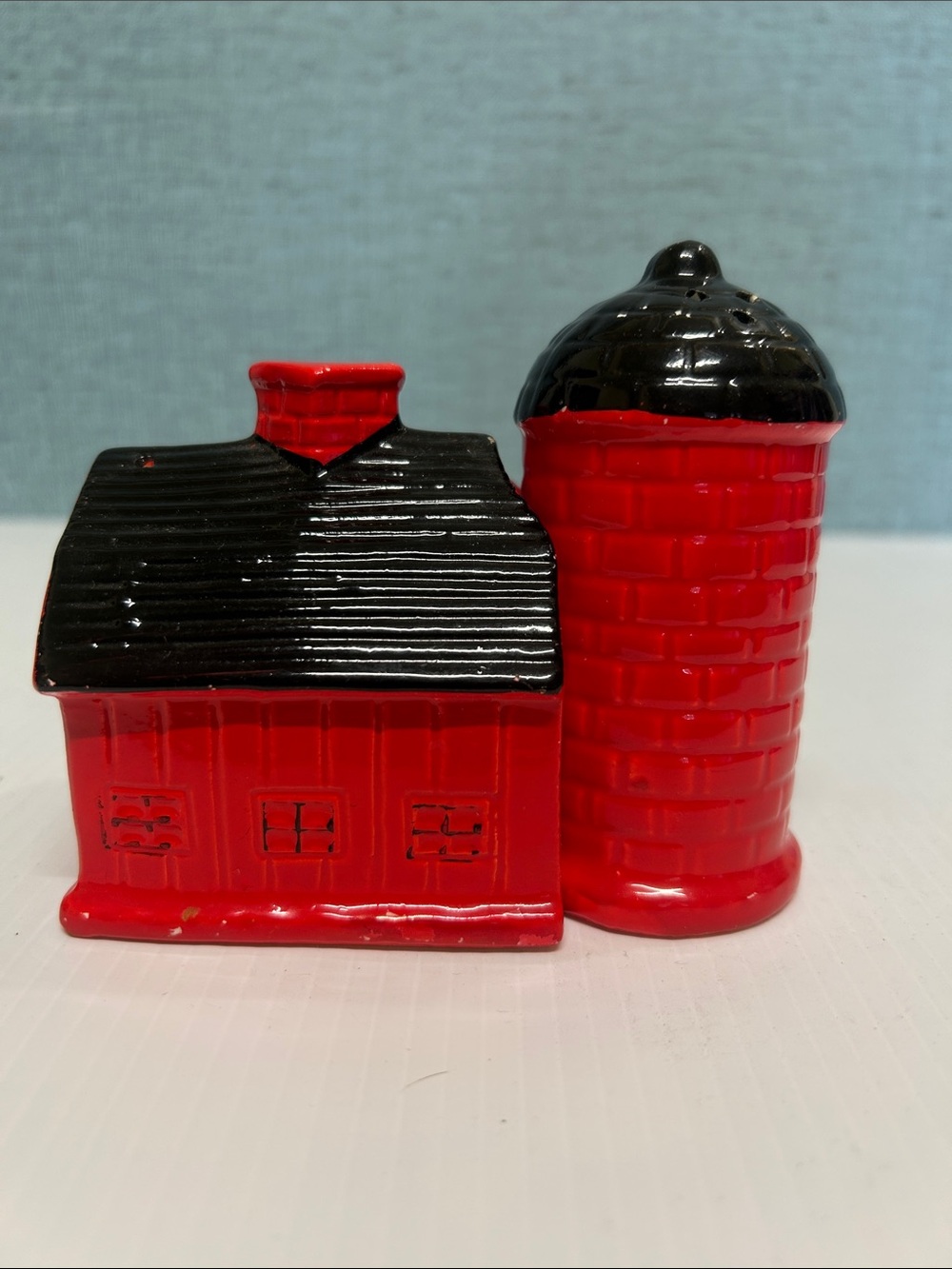 Vintage Ceramic Red Barn & Silo Salt & Pepper Shakers